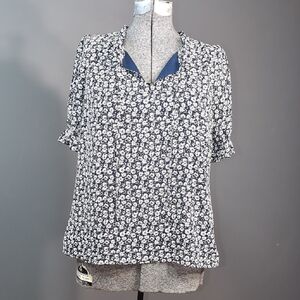 J. Crew Women's Navy Blue & White Floral Blouse